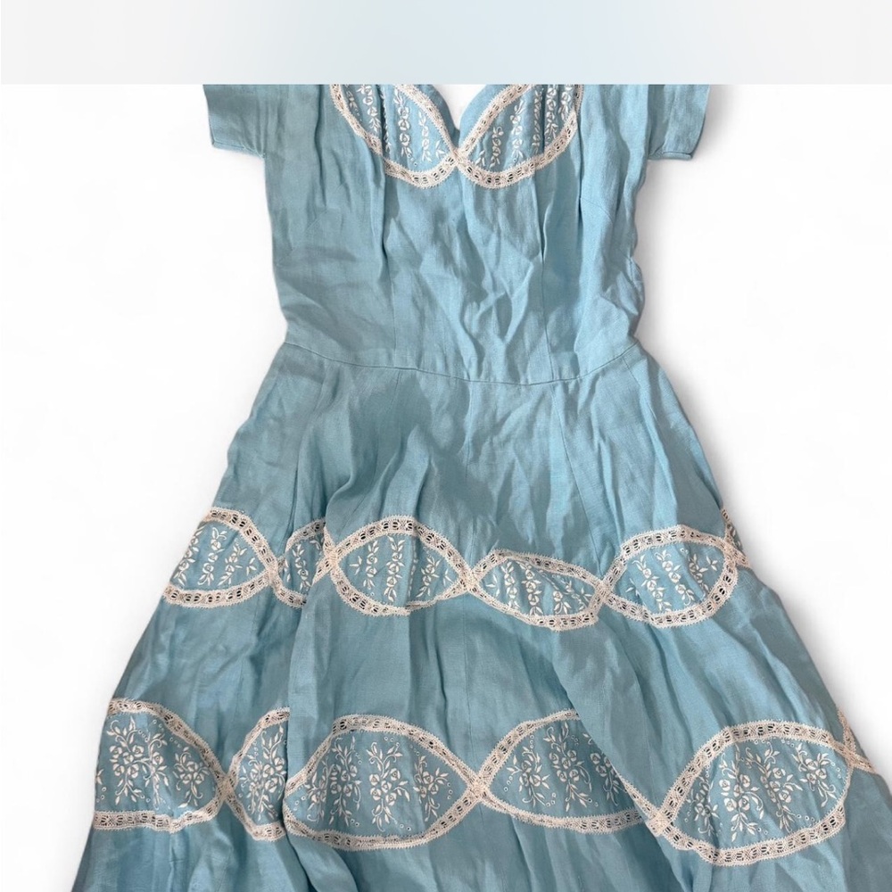 Light Blue Embroidered Midi Dress